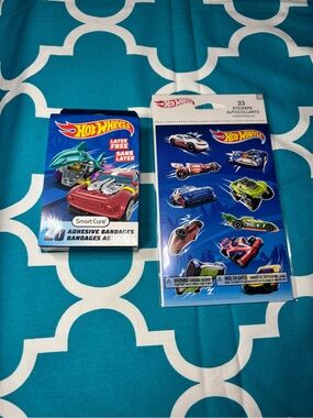 New Hot Wheels Bundle Adhesive Bandages & Sticker Pack - Blue Packaging